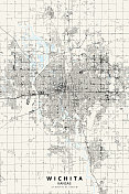 海报风格威奇托，堪萨斯州，美国矢量地图