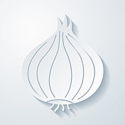 洋葱。在空白背景上具有剪纸效果的图标 洋葱。在空白背景上具有剪纸效果的图标