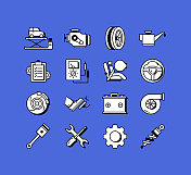 汽车服务相关图标向量集合。现代风格符号向量插图 汽车服务相关图标向量集合。现代风格符号向量插图