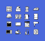家用电器相关图标向量收集。现代风格符号向量插图 家用电器相关图标向量收集。现代风格符号向量插图