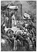 隐士彼得和教皇乌尔班二世宣讲第一次十字军东征在法国克莱蒙特――11世纪