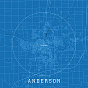 安德森在城市向量道路地图蓝色文本