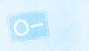 粉彩浅蓝色的大写字母或大写字母O后面跟着一个减号或负号或O -在水平风化粉彩天蓝色边框垃圾墙纹理矢量背景