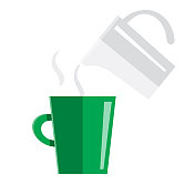 咖啡杯与牛奶泡沫壶扁平设计主题图标