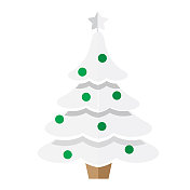 圣诞节平面设计图标白色圣诞树与白色背景上的装饰品