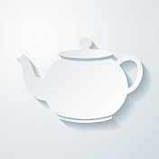 茶壶。在空白背景上具有剪纸效果的图标