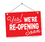 是的,我们即将重新开业,为企业设计红色的标志,白色的背景 是的,我们即将重新开业,为企业设计红色的标志,白色的背景