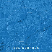Bolingbrook IL城市矢量路线图蓝色文本