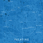 Palatine IL城市矢量路线图蓝色文本