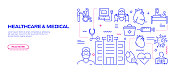 医疗保健和医疗相关的现代线条风格矢量插图