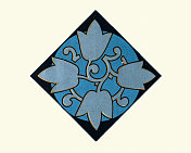 蓝色缠绕郁金香花，维多利亚花卉设计图案，设计元素，19世纪