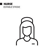 护士线图标，轮廓矢量符号插图。