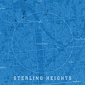 斯特林高地MI城市矢量路线图蓝色文本