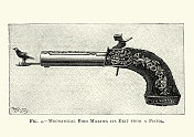 19世纪的机械鸟从手枪里出来