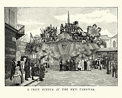 在尼斯，狂欢节，法国，19世纪，获奖游行