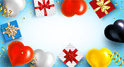节日心形气球和礼物背景
