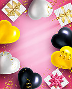 节日心形气球和礼物背景