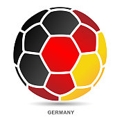 向量足球图标与德国国旗上的白色背景