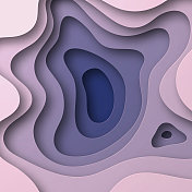 剪纸背景-紫色抽象波浪形状-时尚的3D设计
