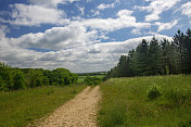 在英国诺丁汉郡，一条沙质小径通向树木繁茂的山顶。