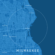 密尔沃基WI城市矢量道路地图蓝色文本