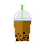 泡沫或珍珠茶焦糖味全彩图标在白色背景
