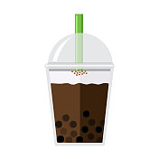 泡沫或珍珠茶巧克力奶油芝士泡沫味全彩图标在白色背景