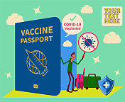 一名携带行李的商人(游客)出示新冠肺炎疫苗护照并登机