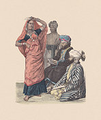 19世纪中亚服饰，手工着色木刻，1880年出版