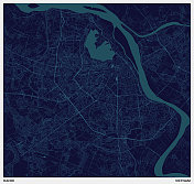 越南河内市彩色艺术插画风格地图。由天然地球制成。