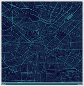 彩色艺术插画风格地图,意大利米兰市 彩色艺术插画风格地图,意大利米兰市