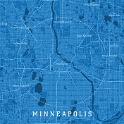 明尼阿波利斯MN城市矢量道路地图蓝色文本
