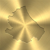 阿布鲁佐地图上的黄金背景-圆形拉丝金属纹理