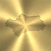 安达卢西亚地图上的黄金背景-圆形拉丝金属纹理