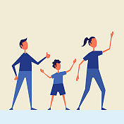 欢快的家人挥手