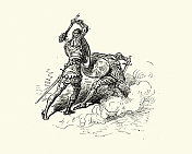 两名身穿盔甲的骑士在一场战斗中搏斗