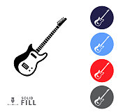 彩色圆圈图标一套电子吉他音乐乐器在白色的背景