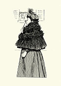 19世纪法国维多利亚时代的成熟女人，戴着手持眼镜