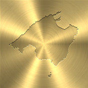 马略卡岛地图上的黄金背景-圆形拉丝金属纹理