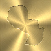 巴拉圭地图上的黄金背景-圆形拉丝金属纹理