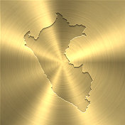 秘鲁地图上的黄金背景-圆形拉丝金属纹理