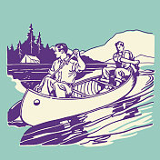 湖中独木舟上的两个人