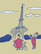 站在埃菲尔铁塔旁的两个人