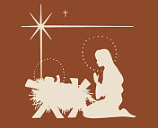 玛丽跪在耶稣面前的马槽里 玛丽跪在耶稣面前的马槽里