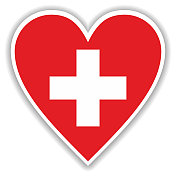 瑞士国旗的心与阴影和白色的轮廓