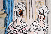 戴羽毛头饰的上层阶级妇女，法国复元时期，巴黎，法国，1810年的时尚