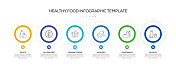 健康食品相关工艺信息图表模板。过程时间图。带有线性图标的工作流布局