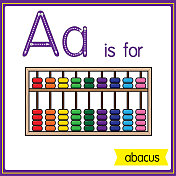 矢量插图学习字母为儿童与卡通形象。字母A代表算盘。