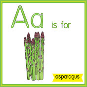 矢量插图学习字母为儿童与卡通形象。字母A代表芦笋。