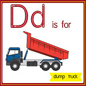 矢量插图学习字母为儿童与卡通形象。字母D代表滚筒卡车。